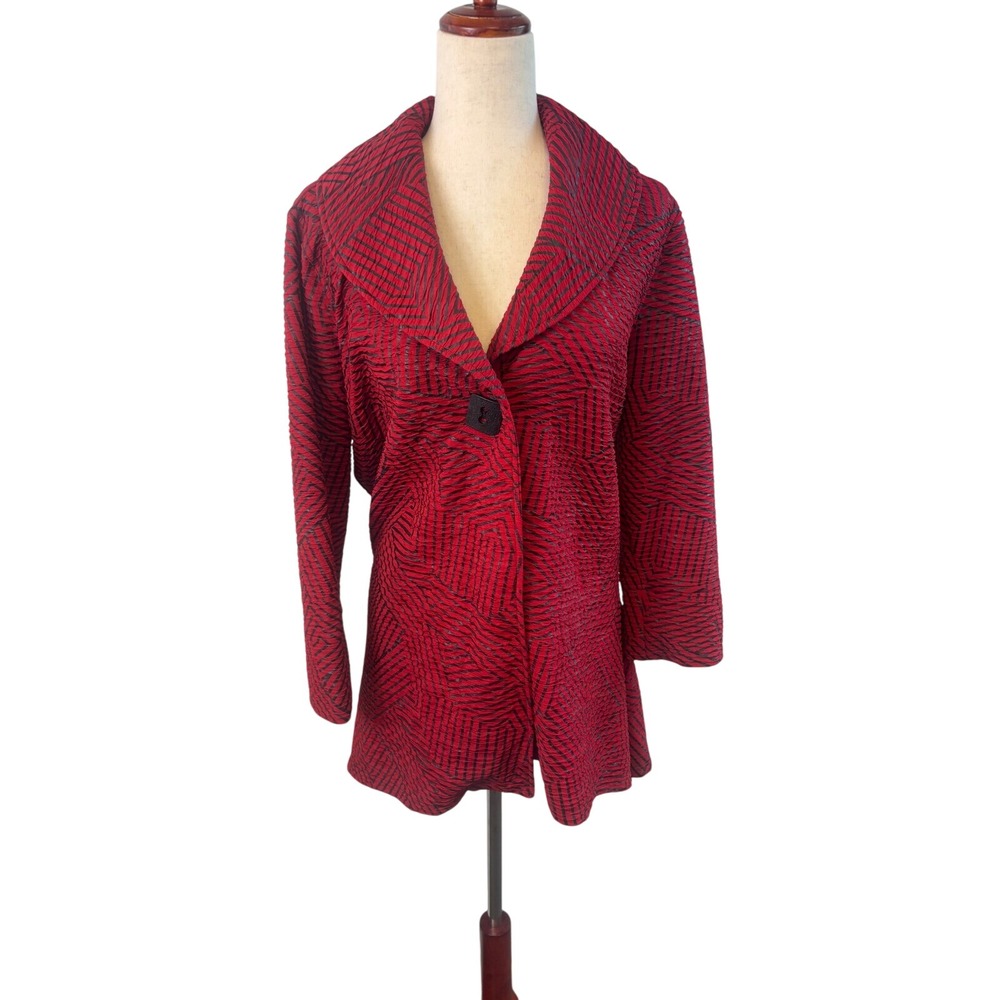 Multiples Textured Topper Jacket Red Black Button… - image 2